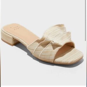 A New Day Lyta Raffia Ruffle Sandals with Memory Foam Insole Beige